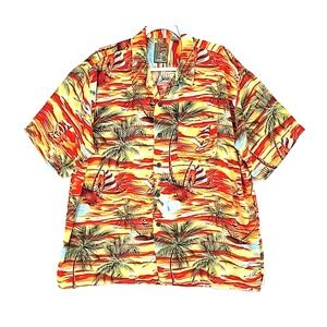 Pineapple Connection Mens Hawaiian Aloha Shirt XL Sunset Surf Palm Island